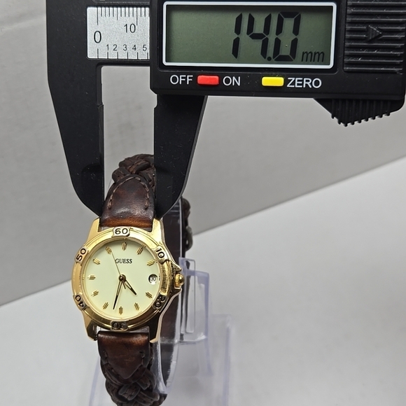 1996 Guess Watch Gold Tone Date Brown Braided Strap Vintage Style New Battery main image 4